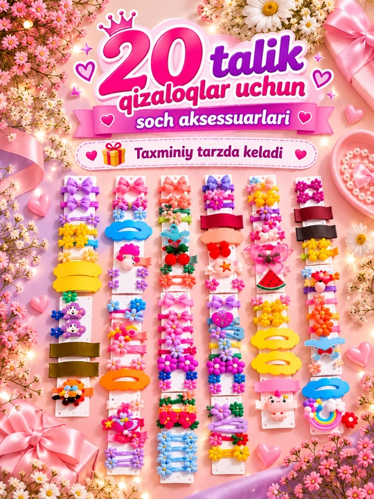 Yangi yil bayram sovg'asi, Qizlar uchun 20 dona rangli soch aksessuarlari