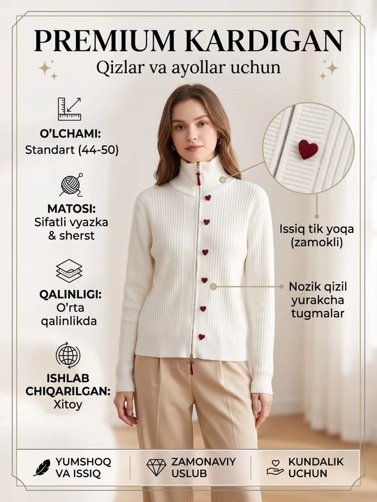 Ayollar kardigan, qizlar uchun sviter, vyazka issiq matodan Standart o'lchamlarda 44-50 - 