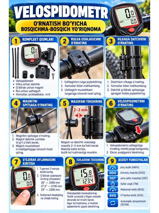 Velosiped uchun elektron spidometr skuter skuter