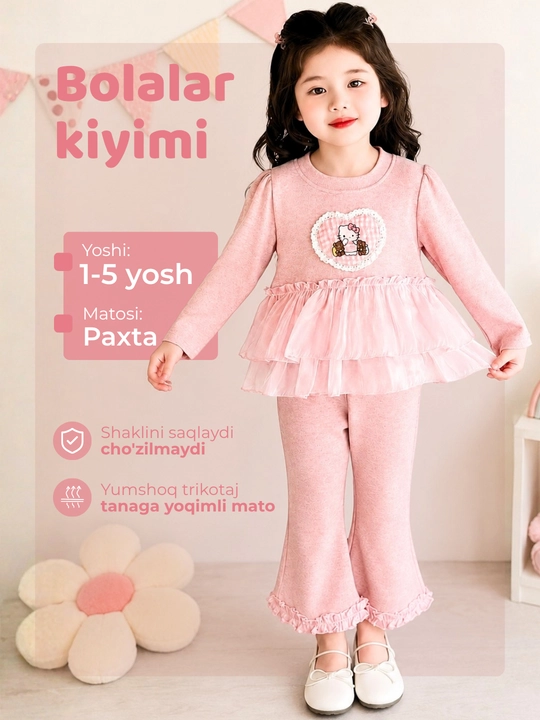 Qizlar uchun ikki buyumdan iborat kiyim to‘plami - 