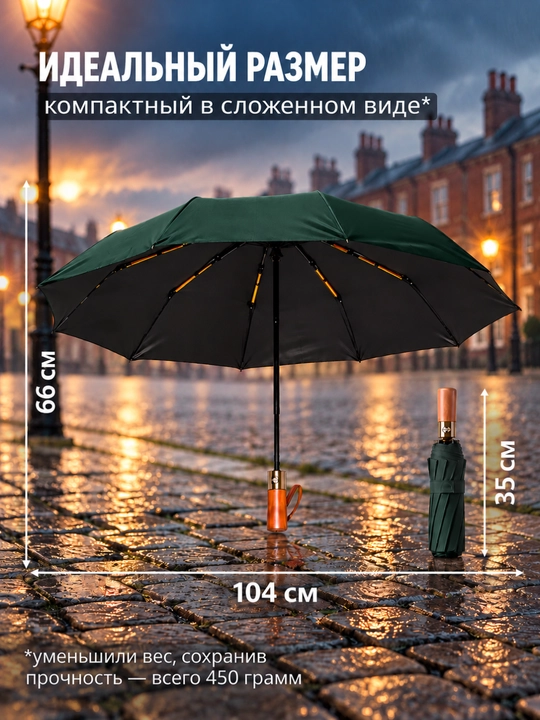 Klassik zontik, 12 spitsali, avtomatik soyabon, shamolga chidamli, yog‘och dastali