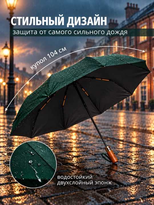 Klassik zontik, 12 spitsali, avtomatik soyabon, shamolga chidamli, yog‘och dastali