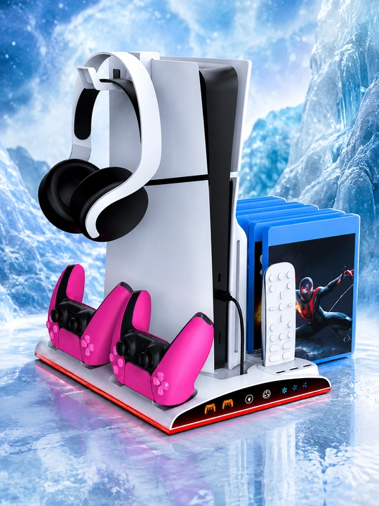 Охлаждающая (Cooler) и зарядная станция для PS5 — для 2 контроллеров, RGB-подсветка, USB