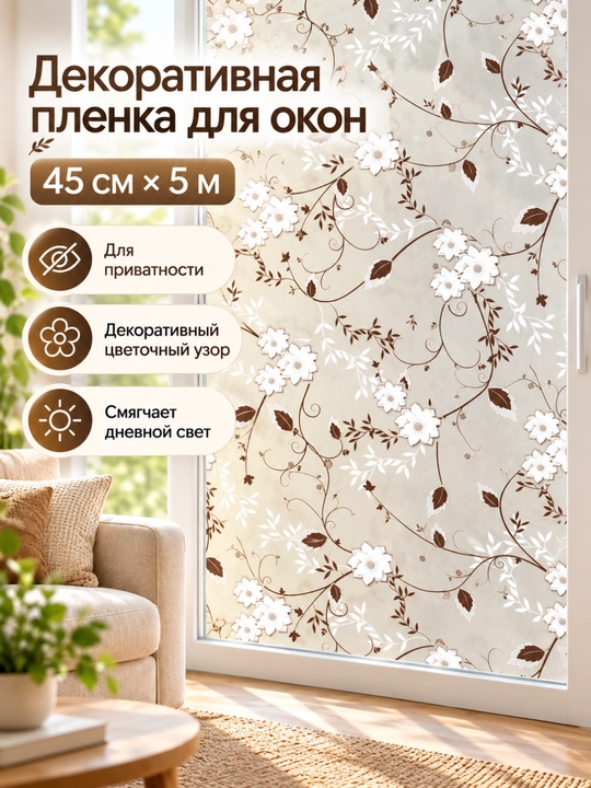 Deraza plyonkasi, dekorativ xira qoplama, maxfiylik uchun, 45/60 sm × 5 m - 