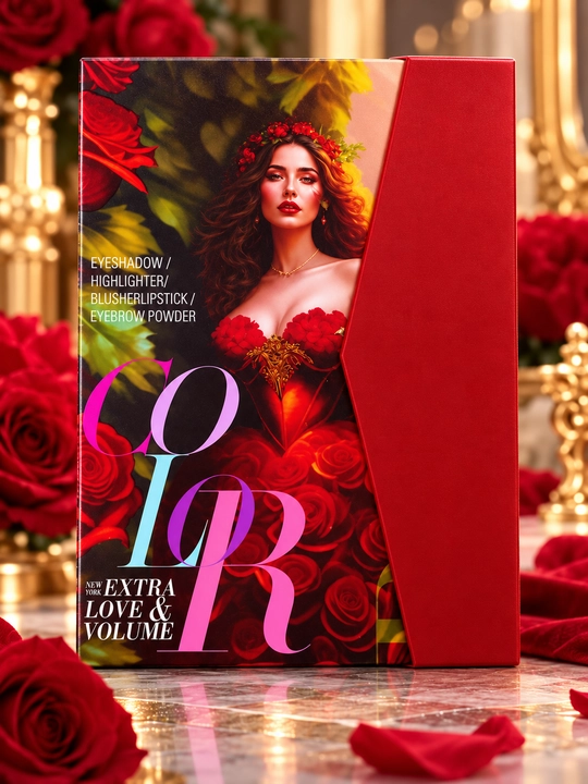 Палетка теней, румяна, помада, контуринг, хайлатер в виде книжки, 5 в 1