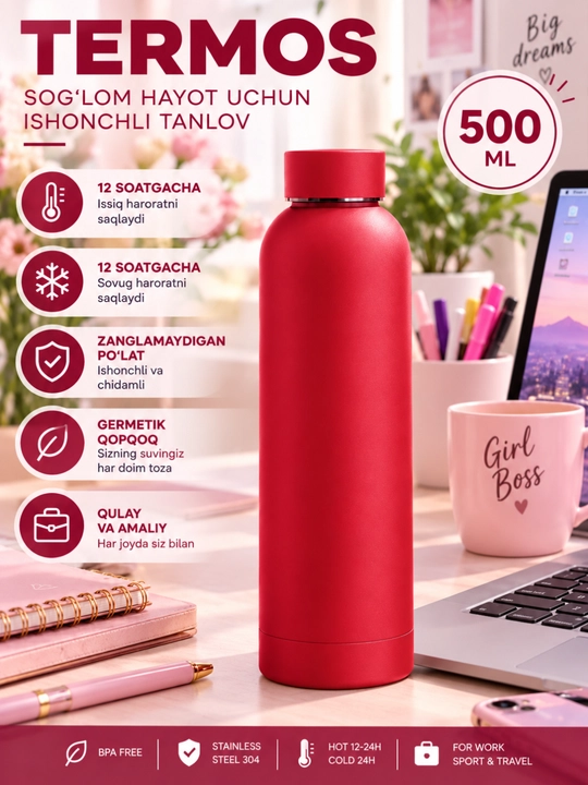 Termos,termokryujka,matvy korpus,zanglamaydigan polatdan 500ml, termoslar