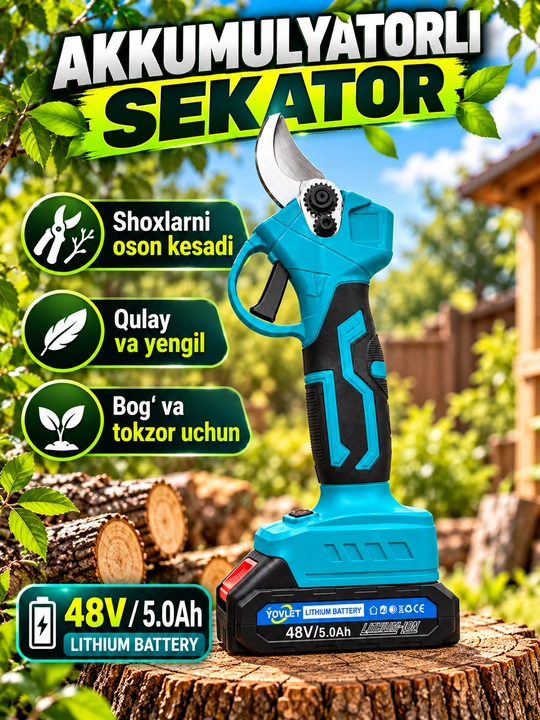 YOVLET akkumulyatorli bog‘ sekatori, tok qaychi 48V / 5.0Ah - 