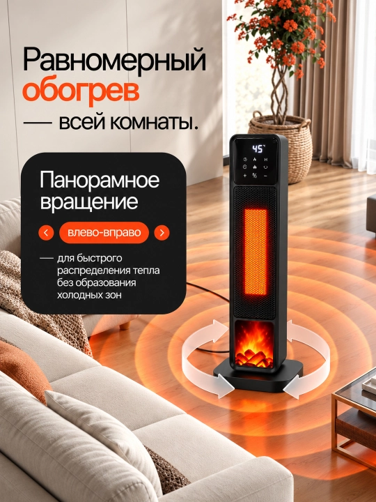 Polga qo‘yiladigan isitgich Warm AIR —  15-45°C, kamin effekti, 2200 Vt, taymer