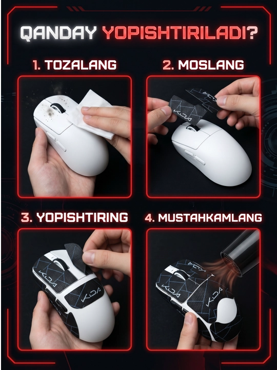 Sichqoncha uchun sirpanishga qarshi grip stiker, ofis va o'yin uchun