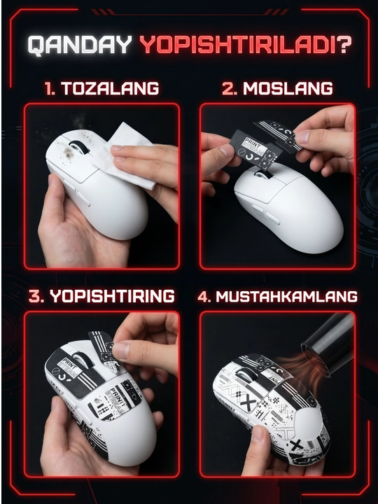 Sichqoncha uchun sirpanishga qarshi grip stiker, ofis va o'yin uchun