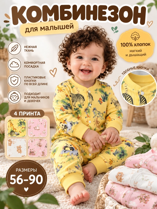 Bolalar kombinezoni, bodi, yumshoq paxtadan slip, yangi tug‘ilgan chaqaloqlar uchun bodi - 