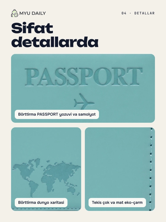Pasport muqovasi, universal, eko-charmdan Passport Cover