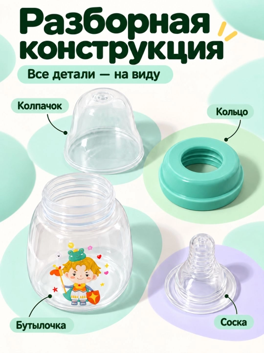 Детская бутылочка Pretty Baby 60 мл: стандартное горлышко, ПП-пластик, с соской
