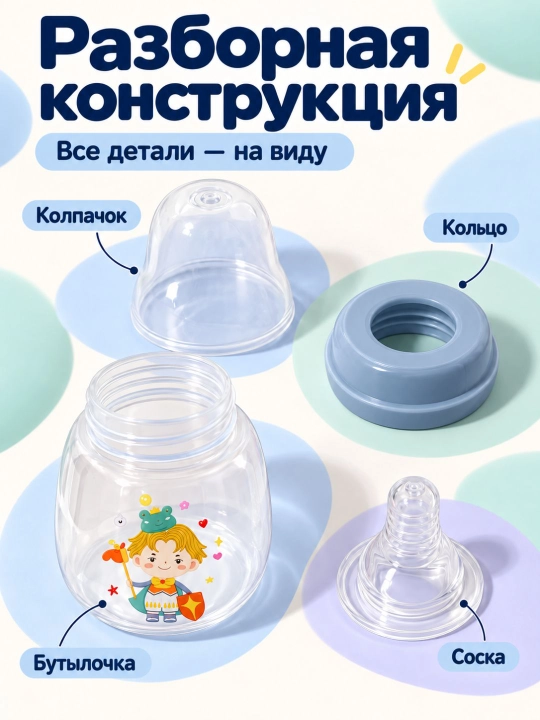 Детская бутылочка Pretty Baby 60 мл: стандартное горлышко, ПП-пластик, с соской