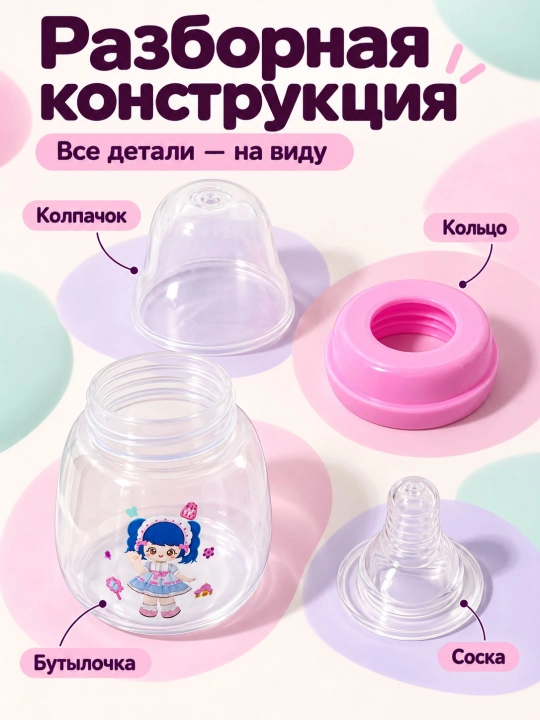 Детская бутылочка Pretty Baby 60 мл: стандартное горлышко, ПП-пластик, с соской