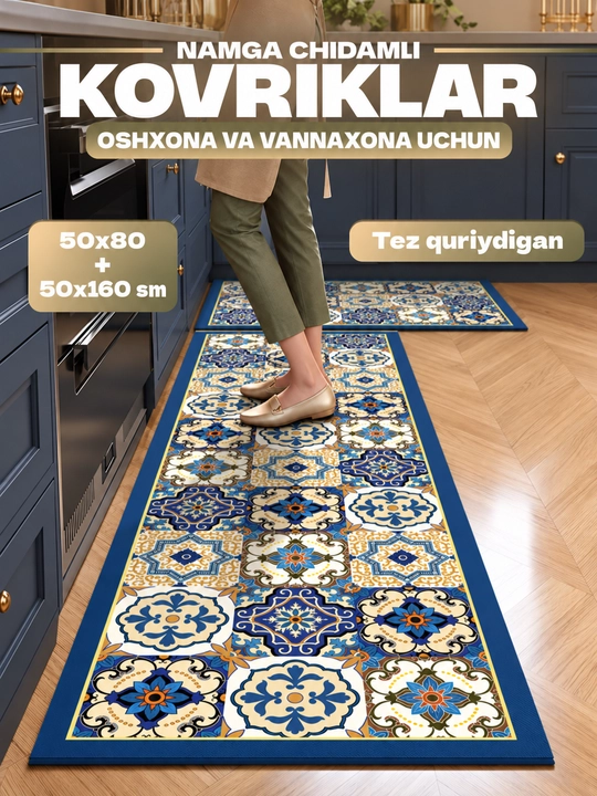 Oshxona va hammom uchun gilamlari to'plami, tez quriydi va namlikka chidamli