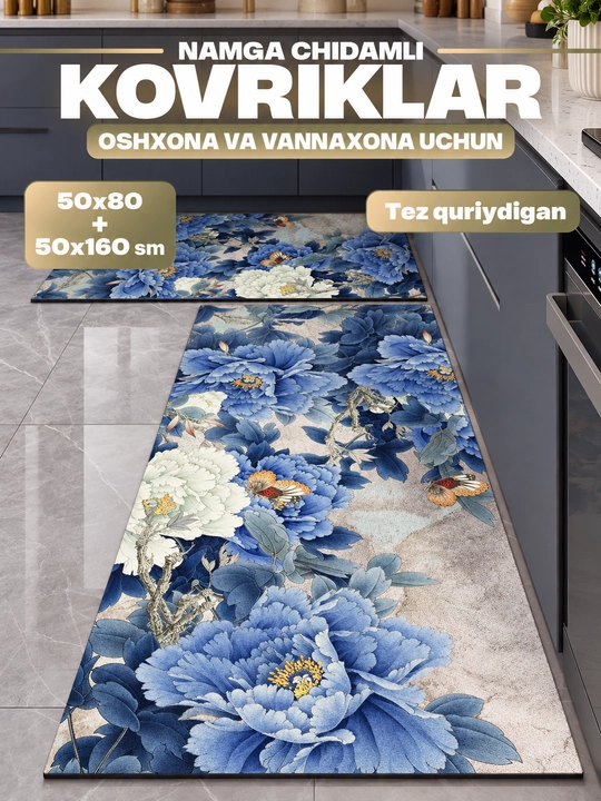 Oshxona va hammom uchun gilamlari to'plami, tez quriydi va namlikka chidamli