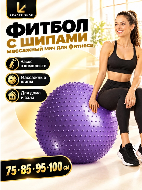 Shipli massaj fitboli, fitnes va yoga uchun to'p, 75, 85, 95, 100 sm, nasos bilan - 