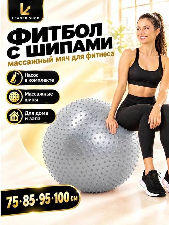 Shipli massaj fitboli, fitnes va yoga uchun to'p, 75, 85, 95, 100 sm, nasos bilan - 