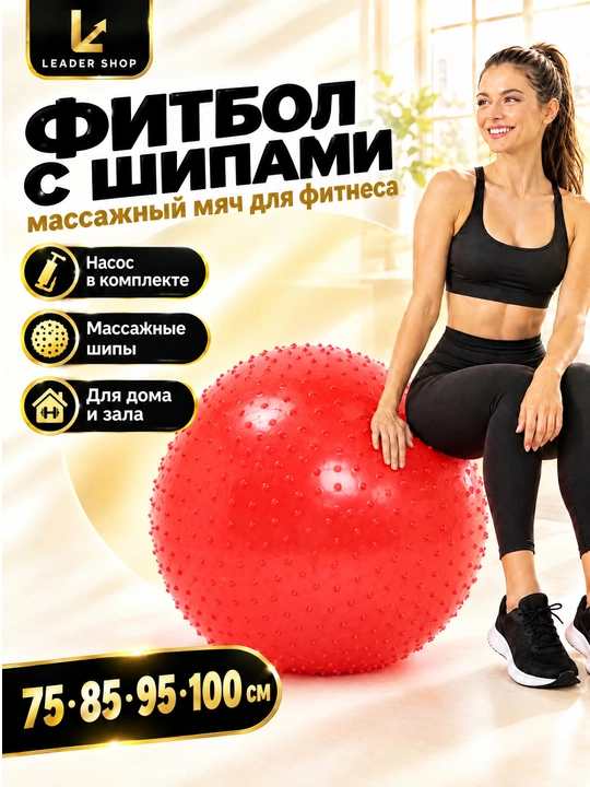 Shipli massaj fitboli, fitnes va yoga uchun to'p, 75, 85, 95, 100 sm, nasos bilan - 