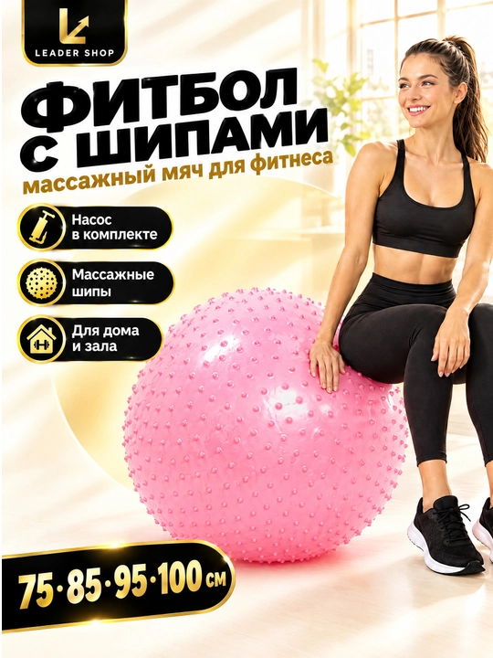 Shipli massaj fitboli, fitnes va yoga uchun to'p, 75, 85, 95, 100 sm, nasos bilan - 