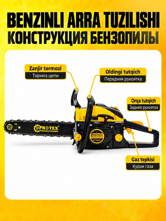 PROTEX Бензиновая цепная пила, бензопила, мотопила, цепная пила 3200 Вт 58CC