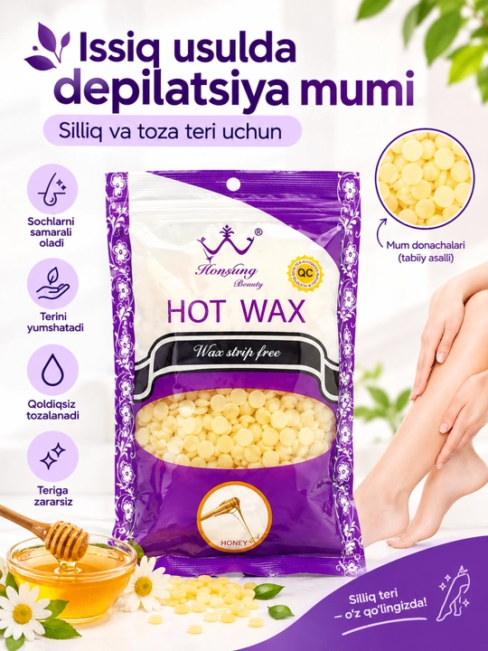 Issiq mum, depilyatsiya mumi, vosk donachalari, mum bilan depilyatsiya - 
