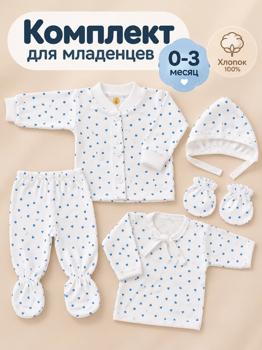 Yangi tug‘ilgan chaqaloqlar uchun to'plam, 0-3 oylik, 100% paxta