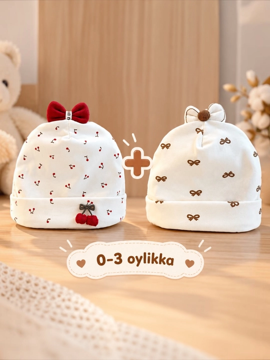 Chaqaloqlar uchun shapka,2 dona, quloqli va bantli, bolalar shapkasi
