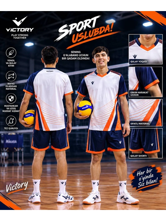 Macron erkaklar voleybol formasi, sport futbolkasi va shortik, jamoaviy o‘yin uchun - 