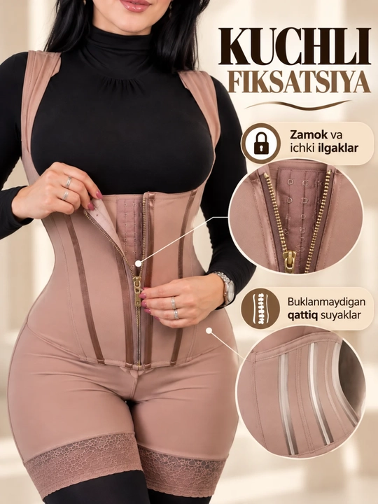 Ayollar uchun ozdiruvchi korset kombinezon, qorin va belni tortuvchi suyakli bodi, push up