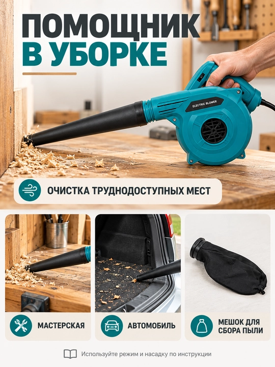 Elektr havo puflagich 650 Vt, puflash va so‘rish funksiyali, chang xaltasi bilan