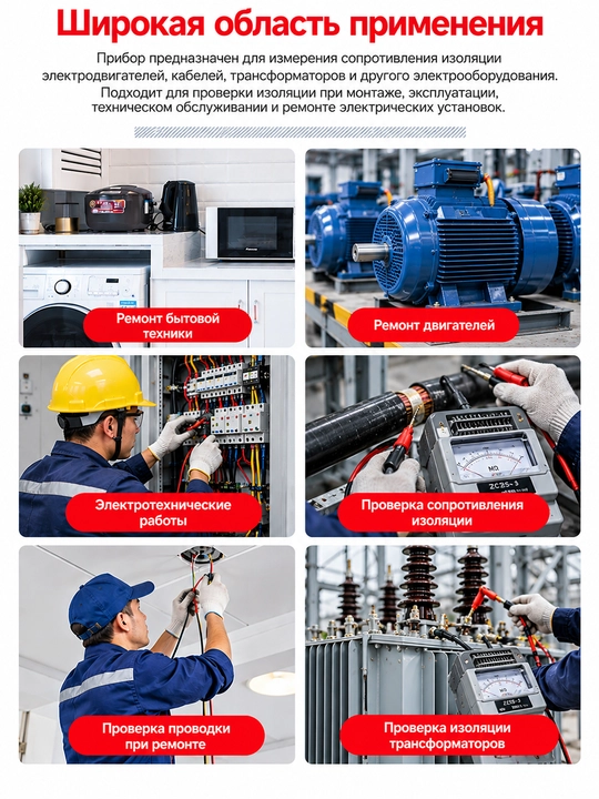Izolyatsiya qarshiligini o‘lchagich, megaommetr 500 V, 1000 V va 2500 V