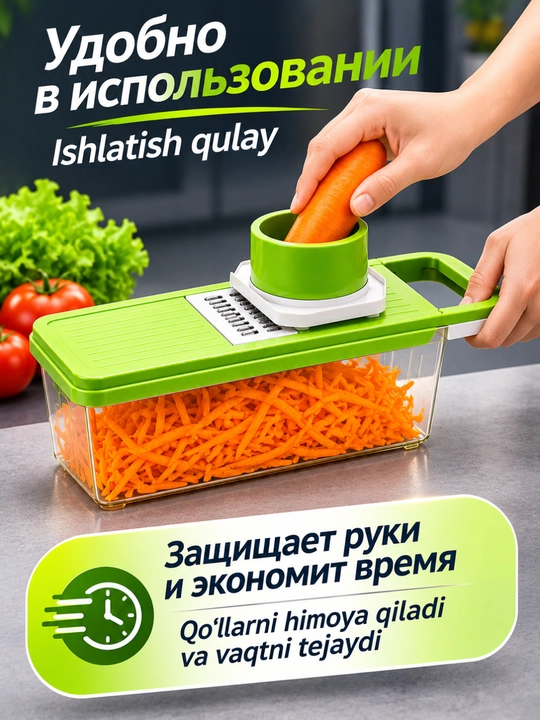 Овощерезка 4 в 1 с контейнером, тёрка, шинковка, измельчитель для овощей