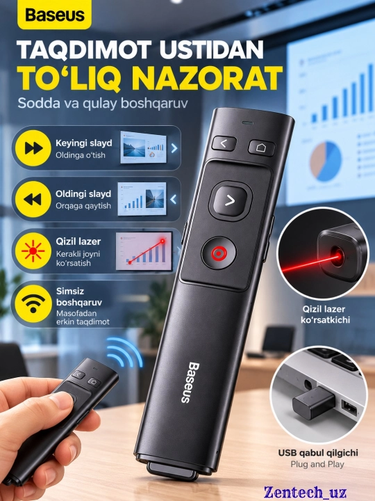Lazer ko'rsatgich, simsiz prezentatsiya pulti, PPT slayd boshqaruvi