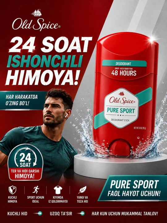 Old Spice Pure Sport erkaklarga dezodorant antiperspirant ter hididan uzoq muddat himoya - 