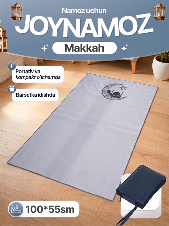 Namoz uchun cho‘ntak joynamoz gilamchasi, barsetkali, barsetka idishda, sovg'a uchun - 
