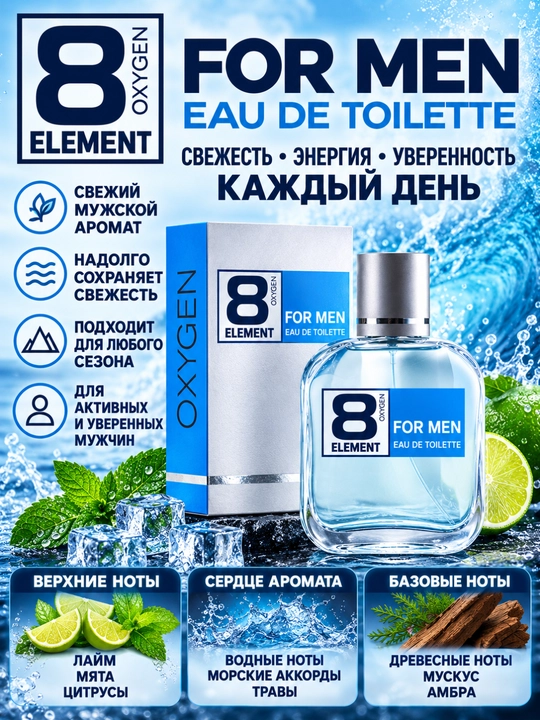 Парфюмерная вода Eight Element для мужчин, свежий аромат, 100 мл - 