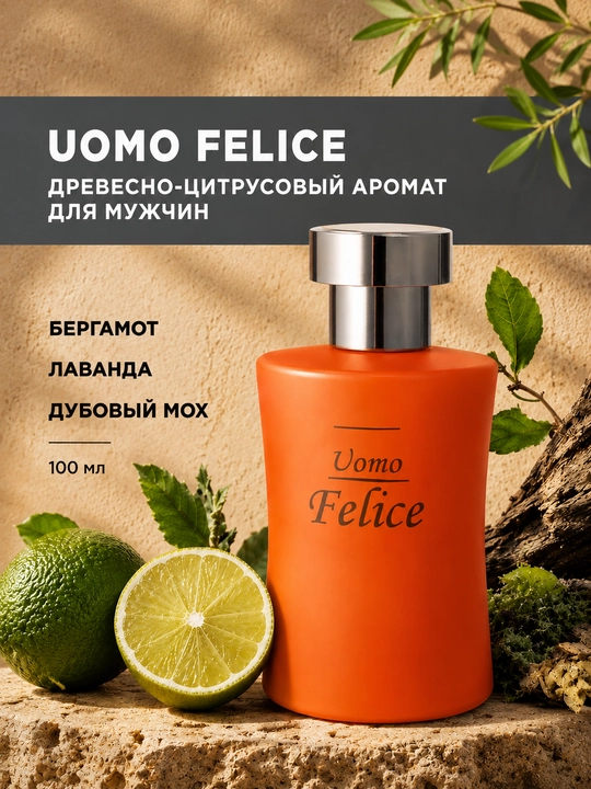 Туалетная вода для мужчин Uoma Felice свежая, элегантная и современная, 100 мл - 
