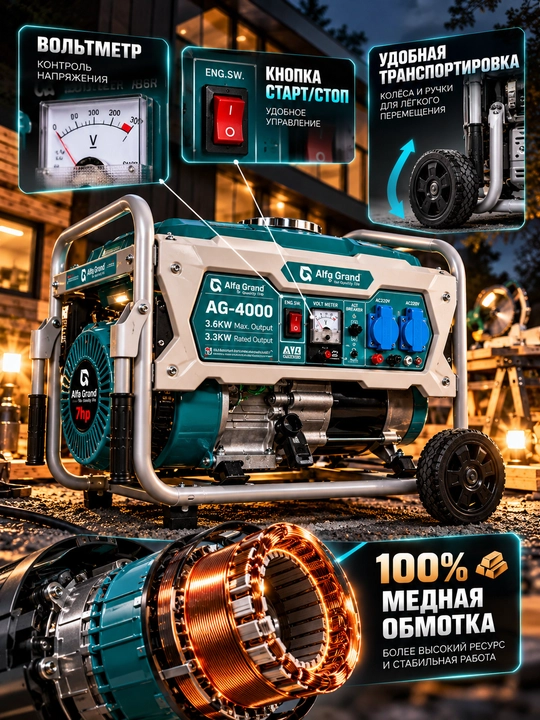 Benzinli elektr generator Alfa Grand 3.6kw 220v AG 4000
