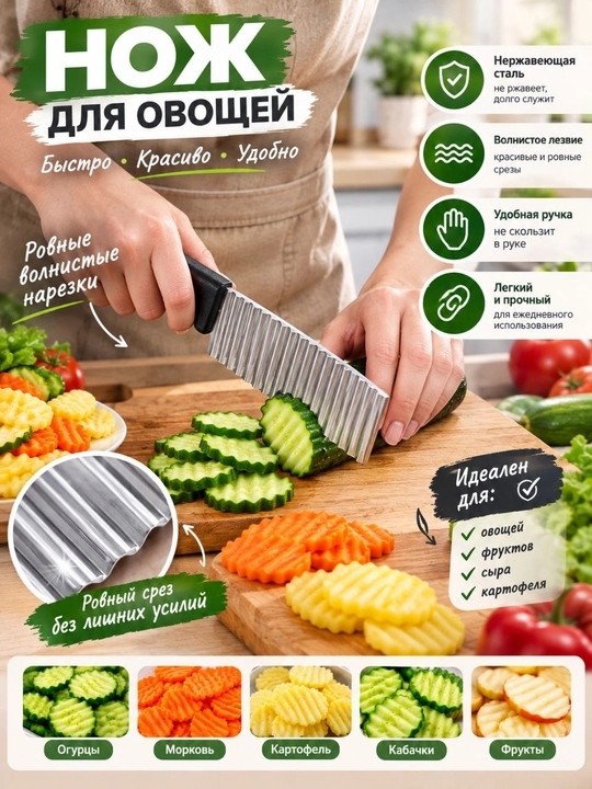 Волнистый нож для нарезки овощей