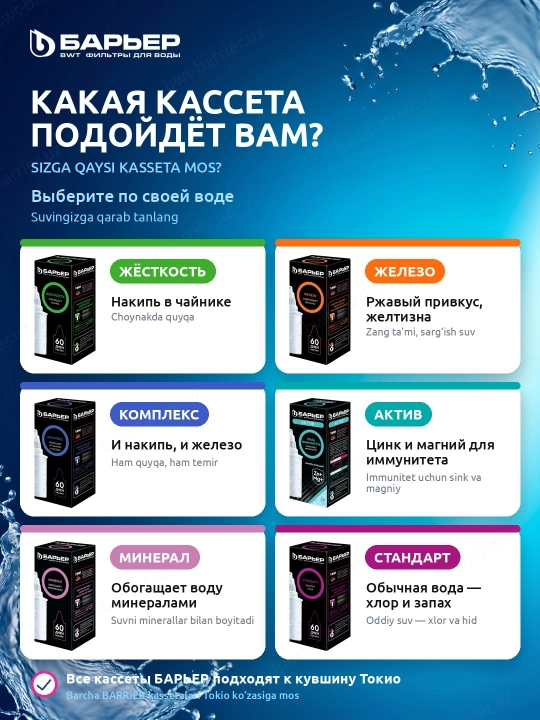 Suv uchun filtrli ko'za resurs ko'rsatkichi bilan, Baryer Tokio OptiLayt StyleX, 2.5 litr
