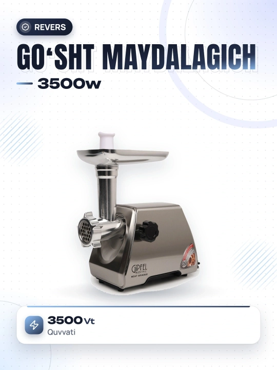 Metall korpusli elektr go'sht maydalagich 3500w, revers funksiyasi bilan, xonadon uchun