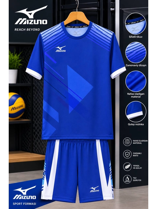 Мужская волейбольная форма Mizuno, футболка и шорты, сине-белый комплект - 