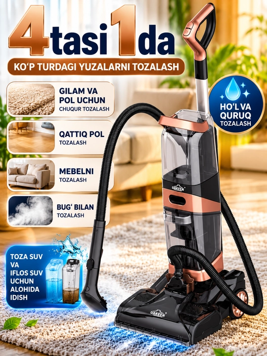 Uakeen yuvuvchi changyutgich ho‘l va quruq tozalash gilam divan pol uchun