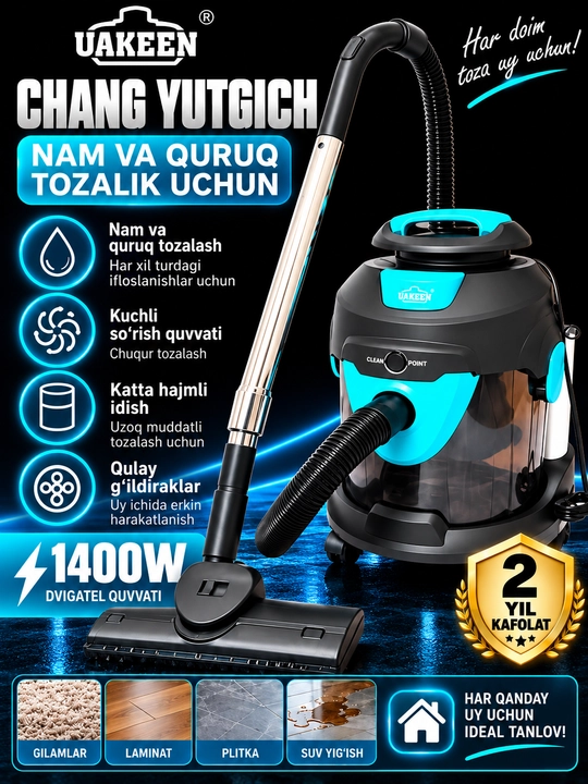 UAKEEN Changyutgich Quruq va Nam Tozalash 7 Xil Nasadka Gilam Divan Pol Uchun