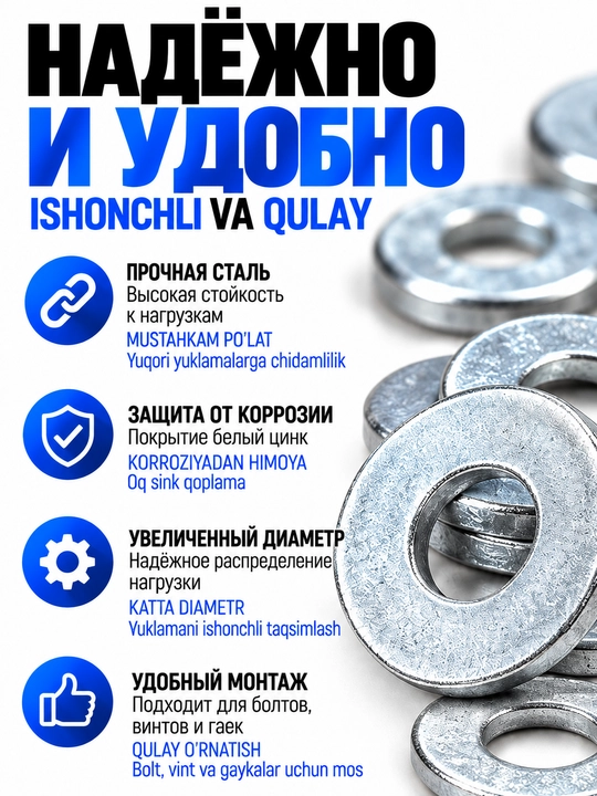 Шайба усиленная плоская М4–М16