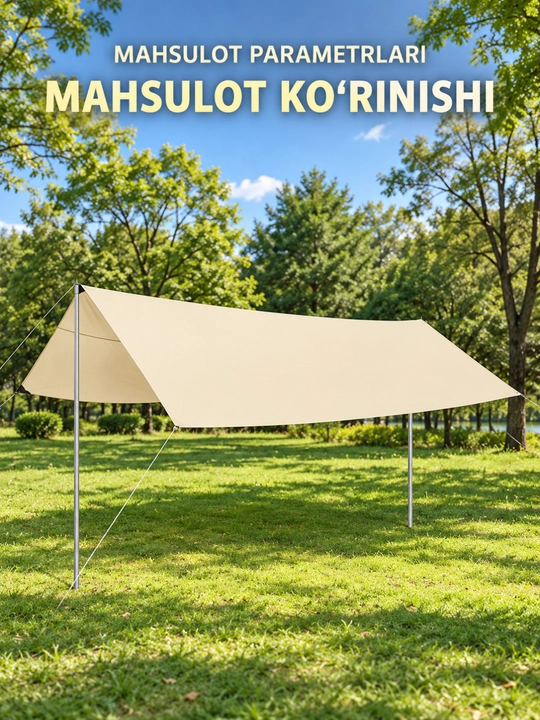 Turistik tent, ochiq havoda dam olish uchun, bej rang