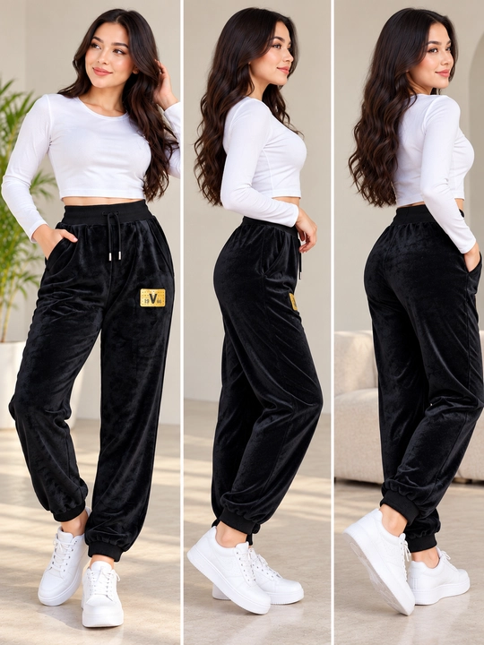 Ayollar uchun velur sport shim, katta razmerli,  rezinkali, cho‘ntakli, 4XL–6XL
