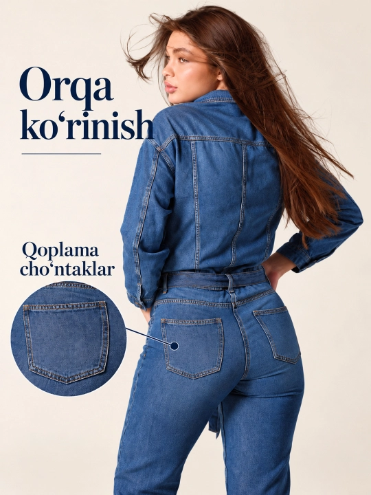 Женский джинсовый комбинезон с поясом, 100% хлопок, размера S и M
